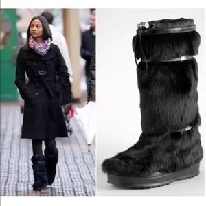 Tory Burch Black Nili Tall Rabbit Fur Boots - Size 7